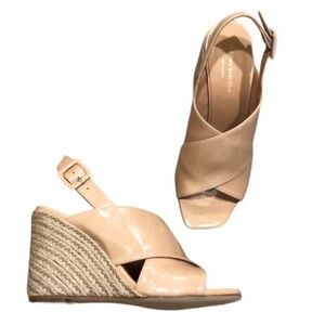 NEW IN BOX NIB Paloma Barcelo Agatha Wedge Sandals 37 7 Nude Patent Leather